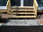 new wooden steps on paverstone walkway. Installed by Aaron of Landscape Solutions. Rochester NY. 14616

585-342-5296