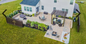 Drone view of a custom patio created and

Installed by Aaron of Landscape Solutions. Rochester NY. 14616

585-342-5296