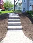 Paverstone steps and sidewalk with landscaping.

Installed by Aaron of Landscape Solutions. Rochester NY. 14616

585-342-5296